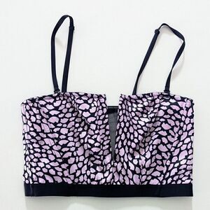 NWT Victoria's Secret Bralette Black Purple Small Mesh Back Lip Graphic Print